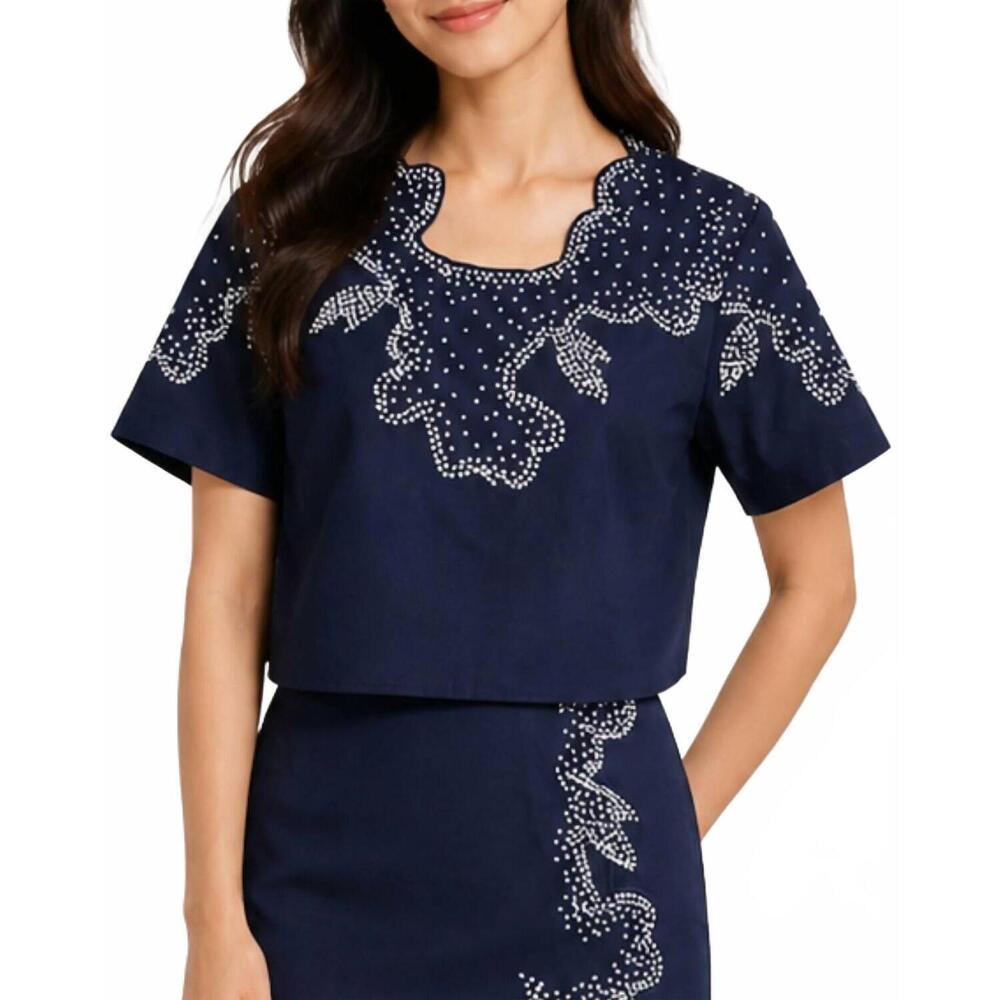 NEW NEVER A WALLFLOWER french knot top in navy